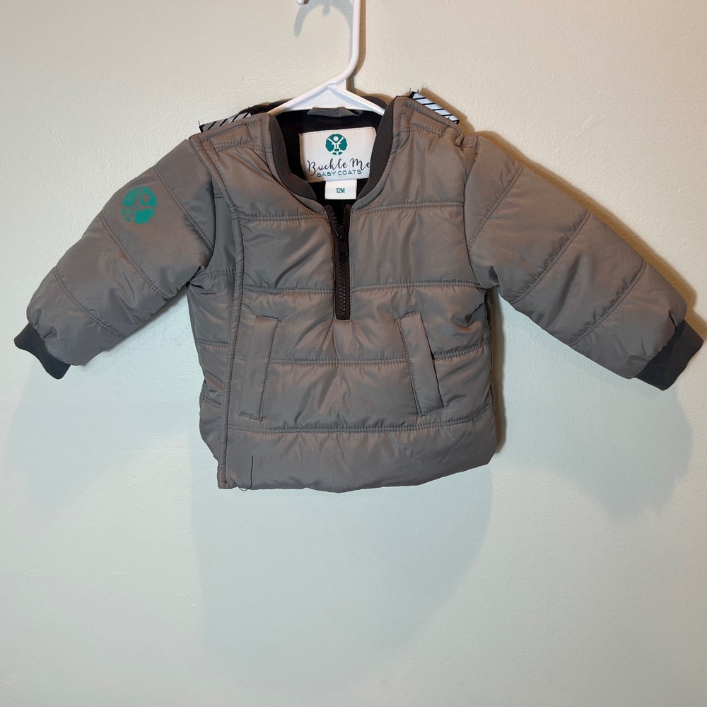 Buckle Me Baby Coats Car Seat Safe Puffer Jacket Gray Fleece Lined 12M